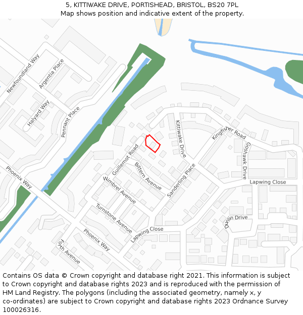 5, KITTIWAKE DRIVE, PORTISHEAD, BRISTOL, BS20 7PL: Location map and indicative extent of plot
