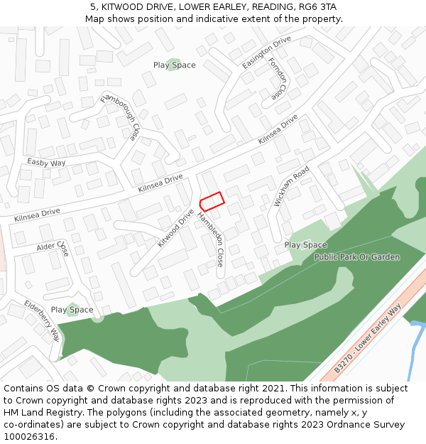 5, KITWOOD DRIVE, LOWER EARLEY, READING, RG6 3TA: Location map and indicative extent of plot