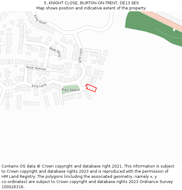 5, KNIGHT CLOSE, BURTON-ON-TRENT, DE13 9ES: Location map and indicative extent of plot