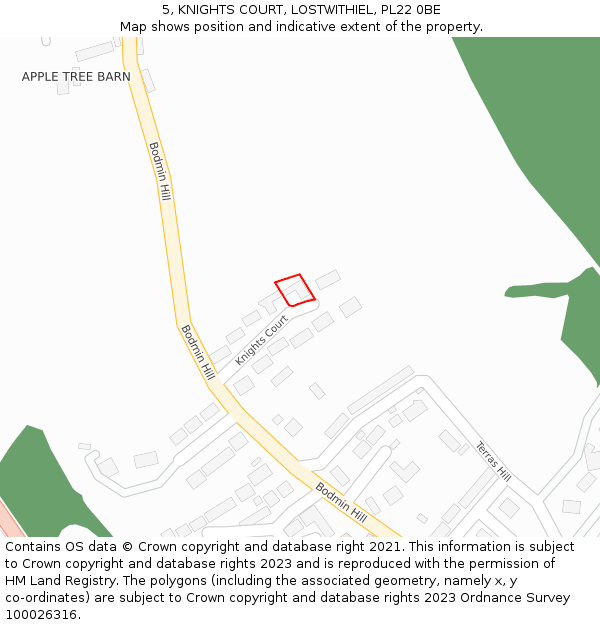 5, KNIGHTS COURT, LOSTWITHIEL, PL22 0BE: Location map and indicative extent of plot