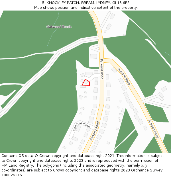 5, KNOCKLEY PATCH, BREAM, LYDNEY, GL15 6RF: Location map and indicative extent of plot