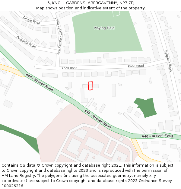 5, KNOLL GARDENS, ABERGAVENNY, NP7 7EJ: Location map and indicative extent of plot