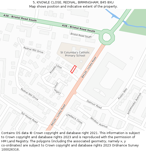 5, KNOWLE CLOSE, REDNAL, BIRMINGHAM, B45 8XU: Location map and indicative extent of plot