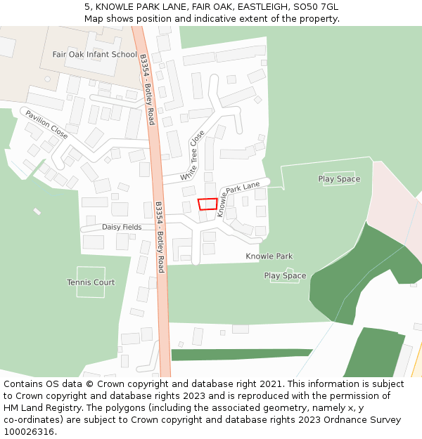 5, KNOWLE PARK LANE, FAIR OAK, EASTLEIGH, SO50 7GL: Location map and indicative extent of plot