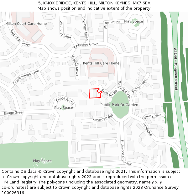 5, KNOX BRIDGE, KENTS HILL, MILTON KEYNES, MK7 6EA: Location map and indicative extent of plot