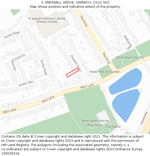 5, KRESWELL GROVE, HARWICH, CO12 3SZ: Location map and indicative extent of plot