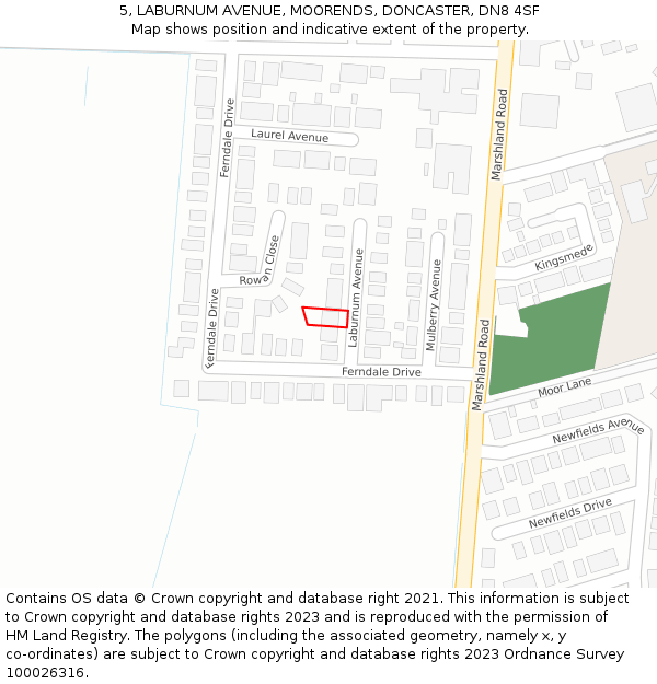 5, LABURNUM AVENUE, MOORENDS, DONCASTER, DN8 4SF: Location map and indicative extent of plot