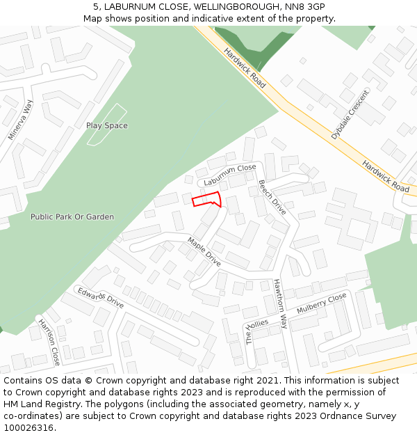 5, LABURNUM CLOSE, WELLINGBOROUGH, NN8 3GP: Location map and indicative extent of plot