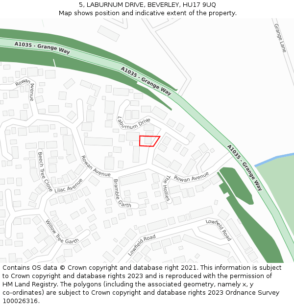 5, LABURNUM DRIVE, BEVERLEY, HU17 9UQ: Location map and indicative extent of plot