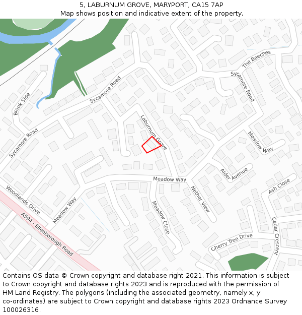 5, LABURNUM GROVE, MARYPORT, CA15 7AP: Location map and indicative extent of plot