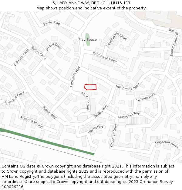 5, LADY ANNE WAY, BROUGH, HU15 1FR: Location map and indicative extent of plot