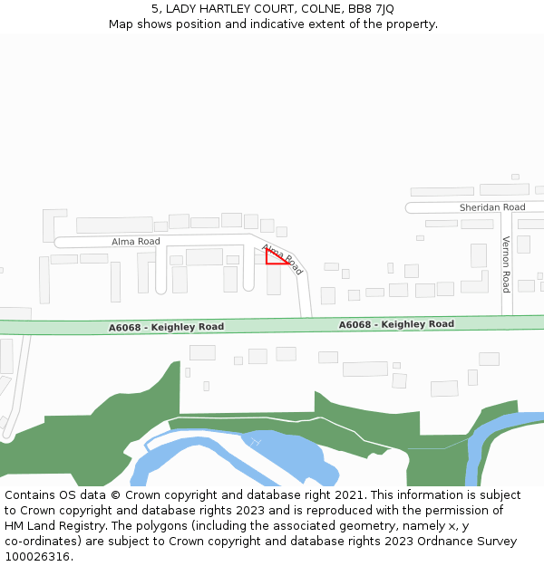 5, LADY HARTLEY COURT, COLNE, BB8 7JQ: Location map and indicative extent of plot