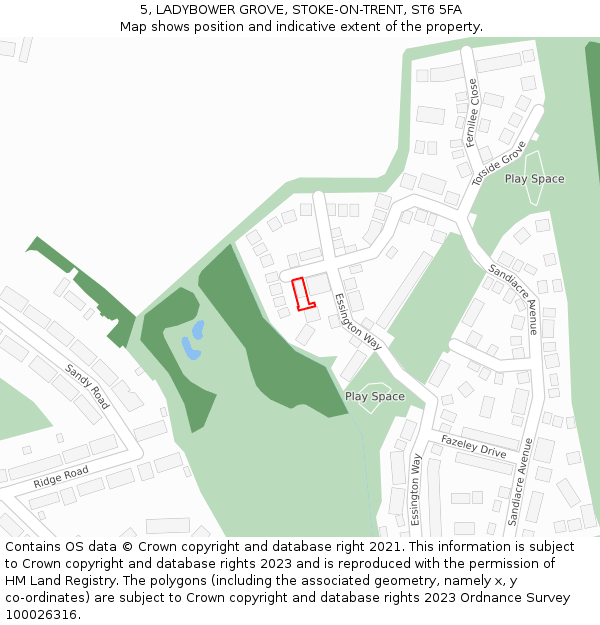 5, LADYBOWER GROVE, STOKE-ON-TRENT, ST6 5FA: Location map and indicative extent of plot