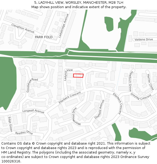 5, LADYHILL VIEW, WORSLEY, MANCHESTER, M28 7LH: Location map and indicative extent of plot
