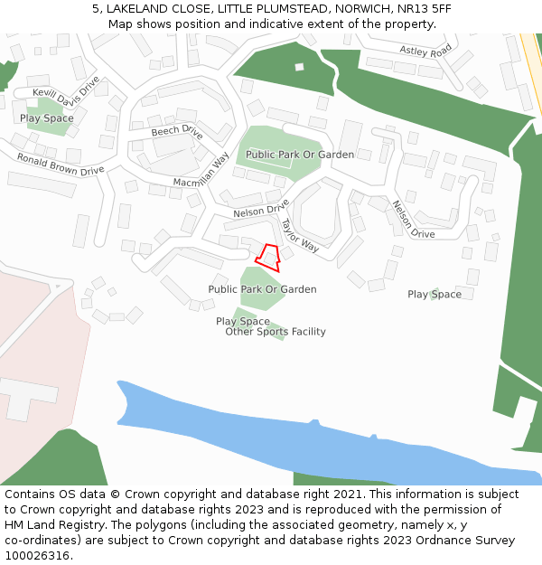 5, LAKELAND CLOSE, LITTLE PLUMSTEAD, NORWICH, NR13 5FF: Location map and indicative extent of plot