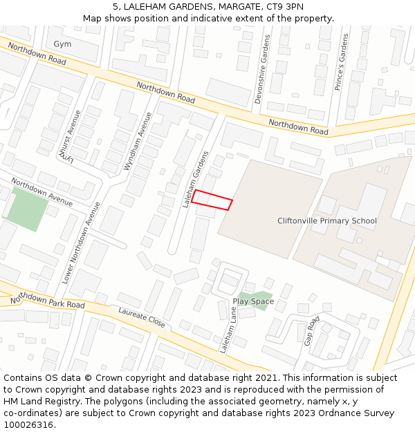 5, LALEHAM GARDENS, MARGATE, CT9 3PN: Location map and indicative extent of plot