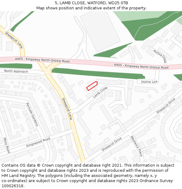 5, LAMB CLOSE, WATFORD, WD25 0TB: Location map and indicative extent of plot