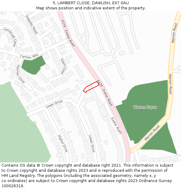 5, LAMBERT CLOSE, DAWLISH, EX7 0AU: Location map and indicative extent of plot