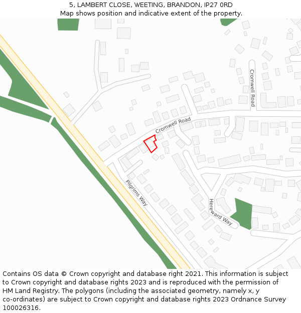 5, LAMBERT CLOSE, WEETING, BRANDON, IP27 0RD: Location map and indicative extent of plot