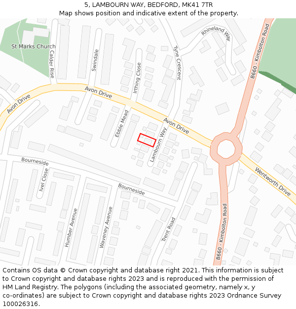 5, LAMBOURN WAY, BEDFORD, MK41 7TR: Location map and indicative extent of plot