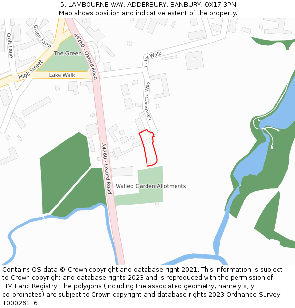 5, LAMBOURNE WAY, ADDERBURY, BANBURY, OX17 3PN: Location map and indicative extent of plot