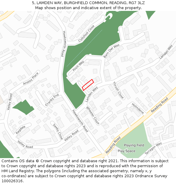 5, LAMDEN WAY, BURGHFIELD COMMON, READING, RG7 3LZ: Location map and indicative extent of plot