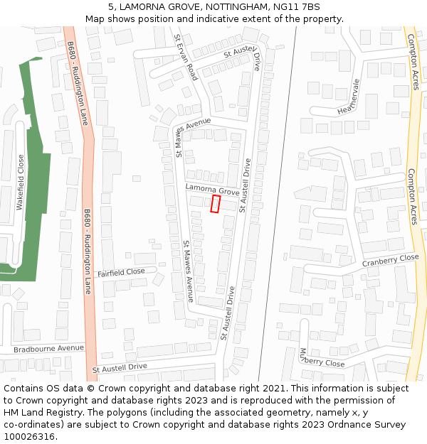 5, LAMORNA GROVE, NOTTINGHAM, NG11 7BS: Location map and indicative extent of plot