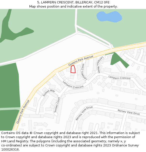 5, LAMPERN CRESCENT, BILLERICAY, CM12 0FE: Location map and indicative extent of plot