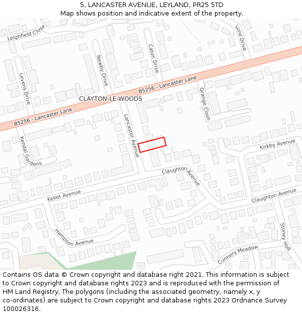 5, LANCASTER AVENUE, LEYLAND, PR25 5TD: Location map and indicative extent of plot