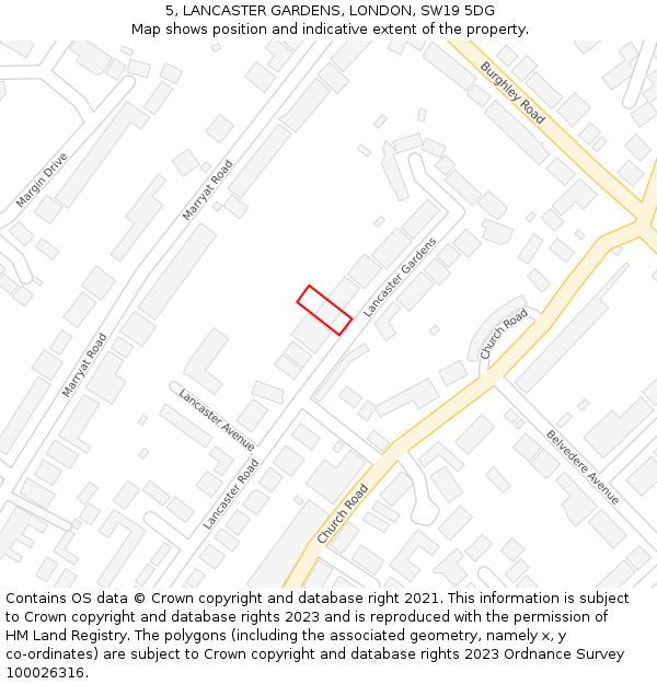 5, LANCASTER GARDENS, LONDON, SW19 5DG: Location map and indicative extent of plot