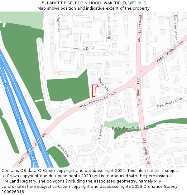 5, LANCET RISE, ROBIN HOOD, WAKEFIELD, WF3 3UE: Location map and indicative extent of plot