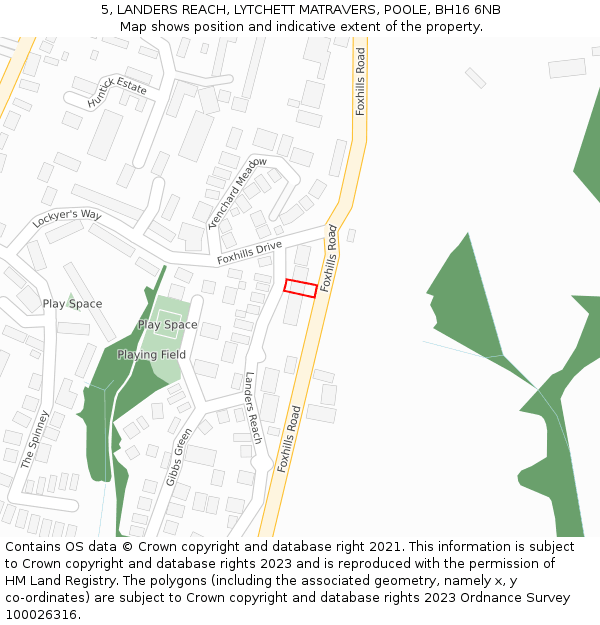 5, LANDERS REACH, LYTCHETT MATRAVERS, POOLE, BH16 6NB: Location map and indicative extent of plot