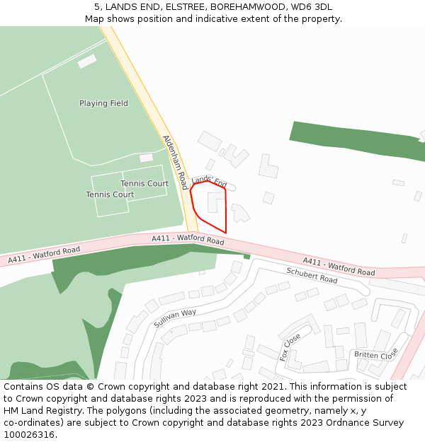 5, LANDS END, ELSTREE, BOREHAMWOOD, WD6 3DL: Location map and indicative extent of plot