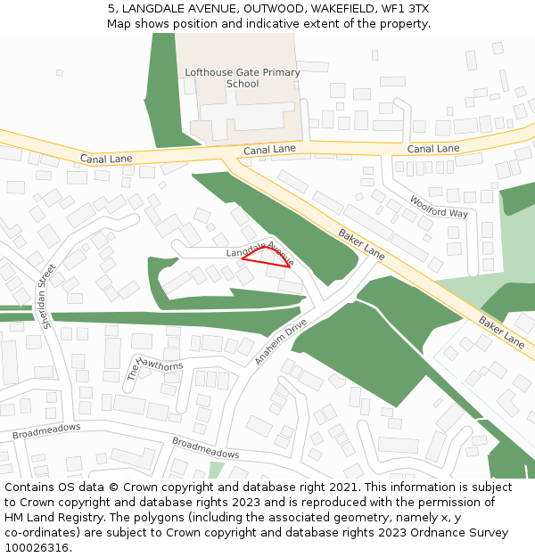 5, LANGDALE AVENUE, OUTWOOD, WAKEFIELD, WF1 3TX: Location map and indicative extent of plot