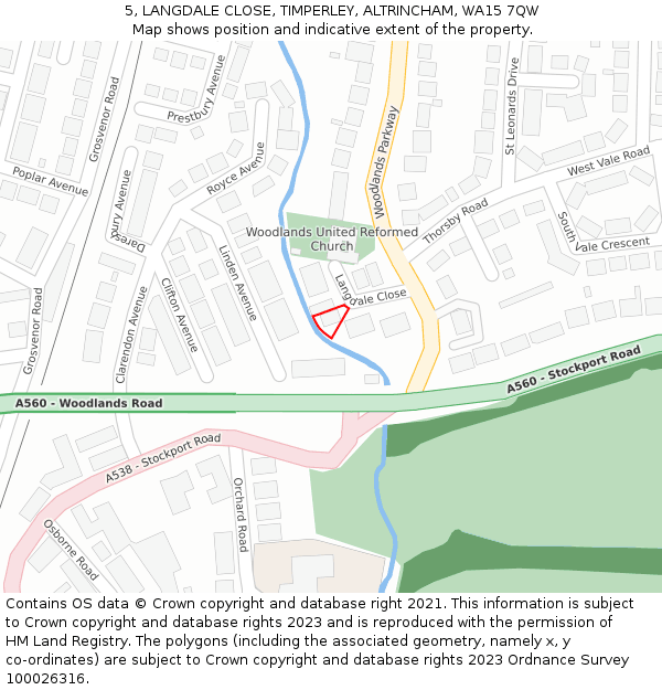 5, LANGDALE CLOSE, TIMPERLEY, ALTRINCHAM, WA15 7QW: Location map and indicative extent of plot