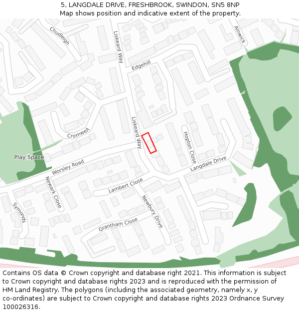 5, LANGDALE DRIVE, FRESHBROOK, SWINDON, SN5 8NP: Location map and indicative extent of plot