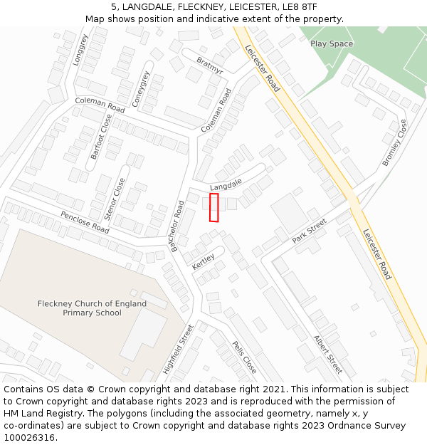 5, LANGDALE, FLECKNEY, LEICESTER, LE8 8TF: Location map and indicative extent of plot