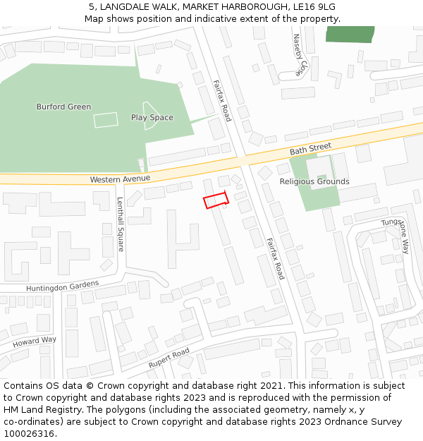 5, LANGDALE WALK, MARKET HARBOROUGH, LE16 9LG: Location map and indicative extent of plot