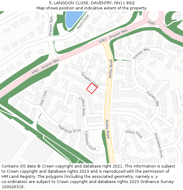 5, LANGDON CLOSE, DAVENTRY, NN11 8SQ: Location map and indicative extent of plot
