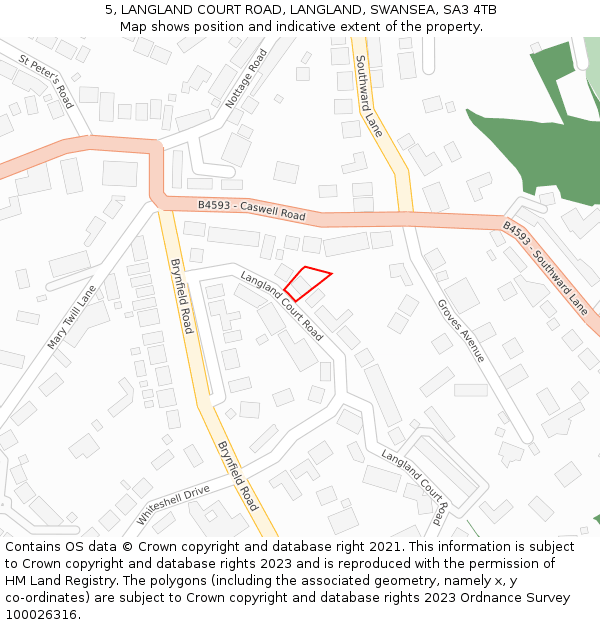5, LANGLAND COURT ROAD, LANGLAND, SWANSEA, SA3 4TB: Location map and indicative extent of plot