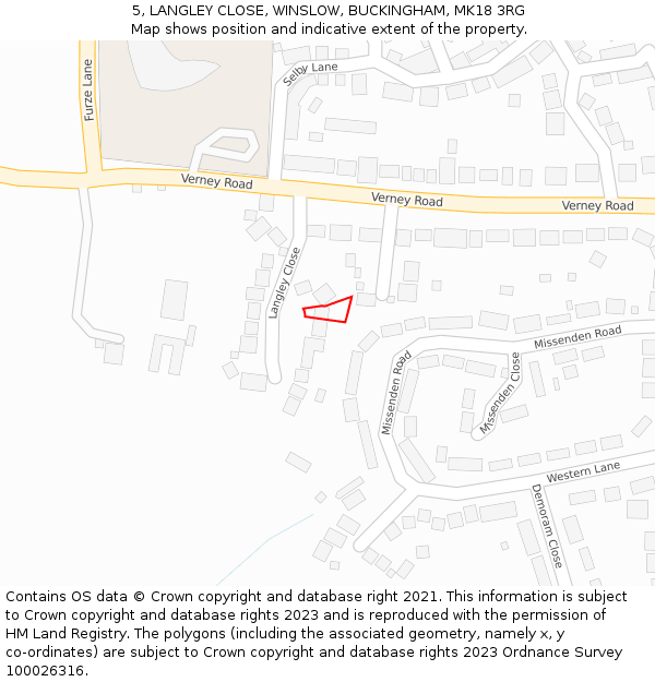 5, LANGLEY CLOSE, WINSLOW, BUCKINGHAM, MK18 3RG: Location map and indicative extent of plot