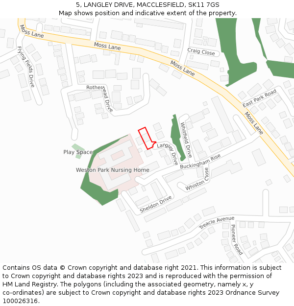 5, LANGLEY DRIVE, MACCLESFIELD, SK11 7GS: Location map and indicative extent of plot