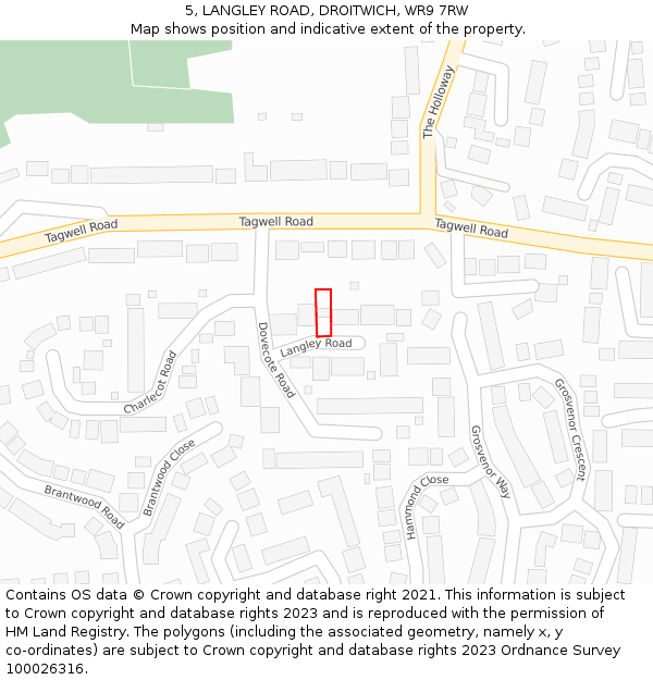 5, LANGLEY ROAD, DROITWICH, WR9 7RW: Location map and indicative extent of plot