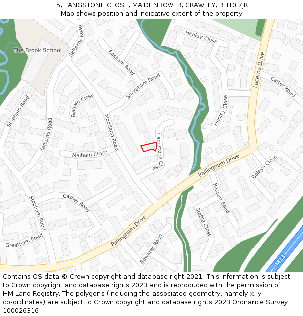 5, LANGSTONE CLOSE, MAIDENBOWER, CRAWLEY, RH10 7JR: Location map and indicative extent of plot