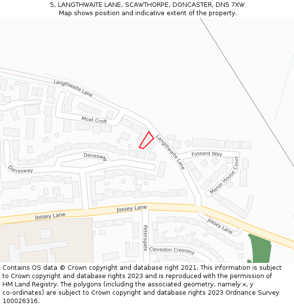 5, LANGTHWAITE LANE, SCAWTHORPE, DONCASTER, DN5 7XW: Location map and indicative extent of plot