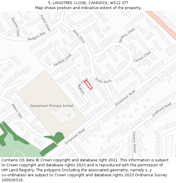 5, LANGTREE CLOSE, CANNOCK, WS12 3TT: Location map and indicative extent of plot