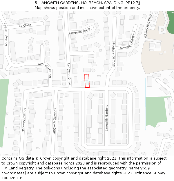 5, LANGWITH GARDENS, HOLBEACH, SPALDING, PE12 7JJ: Location map and indicative extent of plot