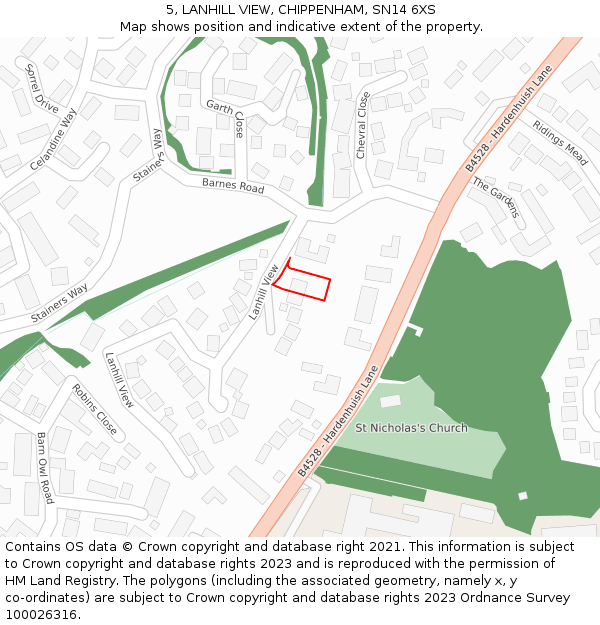5, LANHILL VIEW, CHIPPENHAM, SN14 6XS: Location map and indicative extent of plot