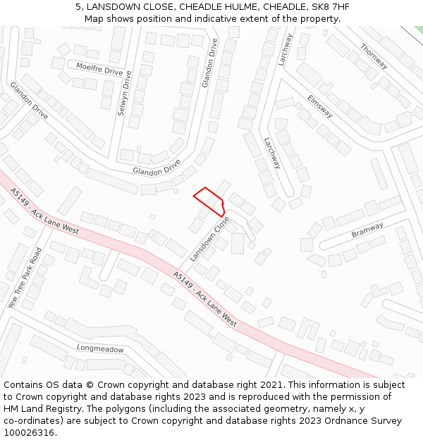 5, LANSDOWN CLOSE, CHEADLE HULME, CHEADLE, SK8 7HF: Location map and indicative extent of plot