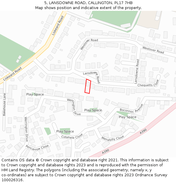 5, LANSDOWNE ROAD, CALLINGTON, PL17 7HB: Location map and indicative extent of plot